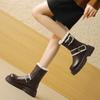 Botas de Nieve Cálidas Gruesas de Lana con Suela Gruesa Invierno 2023 Hebilla de Cinturón Cuero Genuino Tacón Medio Grueso Piel de Vaca Media Caña para Mujer