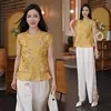 Nuevo Top de Botones Estilo Chino para Mujer, Verano Holgado, Versátil, Elegante Conjunto de Blusa Casual, Estilo Delgado