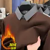 Nueva Camisa de Hombre Otoño e Invierno Cuello Camisero Falso Dos Piezas Polo de Terciopelo Informal de Hombre Tejido Patchwork Ropa de Punto para Hombre