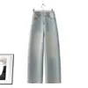 Jeans Wide-Leg com Bordado Artístico Pequeno Novo de Outono Casual Solto Cintura Alta Emagrecedor Moda Calça Banana