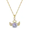 [Acero de titanio] Collar de alas de corona de diamantes con temperamento de lujo ligero y magnífico para mujer, cadena de clavícula que combina con todo, cadena de acero de titanio.