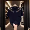Camiseta de Manga Corta de Diseño de Nicho 2025 para Hombre Verano Holgada Estilo Coreano Bordado de Flores Diamante Top Caliente Europeo