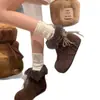 Botas de Neve Baixas Forradas com Lã Botas Curtas para Mulheres 2025 Outono e Inverno Novas Botas de Pelúcia com Cadarço Botas Quentes de Algodão Estilo Coreano Botas Birkenstock