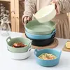 Tigela de Cerâmica para Sopa Estilo Nórdico Tigela para Macarrão Panela de Sopa com Duas Alças Tigela para Sobremesa Tigela Salah Grande Capacidade Tigela para Refeição