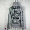 Chaqueta cárdigan de chica hot retro americana transfronteriza con estampados de calavera, cruz y letras, cuello alto, cremallera completa y bolsillos