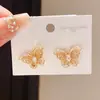 Pendientes de Mariposa de Plata Electrochapada en Oro Real de 18 Quilates con Aguja de Plata, Pendientes de Moda de Lujo Ligero, Pendientes Exquisitos de Gama Alta para Mujer