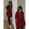 Suéter de estilo coreano, estilo preguiçoso, versátil, feminino, outono e inverno, novo, solto, modelador, cor sólida, gola redonda, comprimento médio