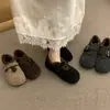 Zapatos planos Mary Jane de gamuza con punta profunda y redonda, forrados de felpa negra, nuevo estilo otoño/invierno para mujer, retro, cálidos y cómodos, sin cordones