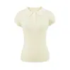 Camiseta Corta Estilo Francés para Mujeres Menudas, Manga Corta de Hombro Normal Verde Verano Cuello Polo Tejido, Camisa Dulce y Picante de Corte Ajustado