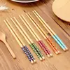 Palillos de bambú natural para uso doméstico, resistentes al moho, antideslizantes, con pequeños patrones florales, ecológicos, resistentes a altas temperaturas, palillos de madera sin pintura ni cera para restaurantes