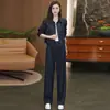 Traje de mezclilla de moda para mujer, nuevo estilo de otoño 2026, chaqueta corta ajustada y pantalones de pierna ancha, conjunto casual de dos piezas