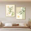 Jarrón de Arte Dormitorio Mesita de Noche Pintura Decorativa Madera Original Estilo Crema Líneas Abstractas Sala de Estar Comedor Combinación Pintura Colgante Vertical