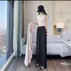 Pantalones de Jacquard de Satén con Mariposas de Estilo Nacional, Pantalones de Pierna Ancha Versátiles y con Caída, Estampados, Pantalones Zen Sueltos y Frescos de Seda