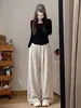 Calça Casual Branca Drapada Nova Outono 2026, Perna Larga, Cintura Alta, Emagrecimento, Extra Longa para Mulheres Altas, Calça Social Elegante Feminina