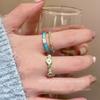 Anillo de esmalte azul de fritillaria súper blanco para mujer, diseño de nicho, anillo ajustable con apertura para el dedo índice, anillo ligero de lujo de alto nivel.