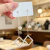 Pendientes de Cadena de Doble Capa Elegantes Estilo Coreano Ins Simples Perla Incrustaciones de Diamantes de Imitación Diamante Geométrico Estilo Largo Pendientes para Salir y Viajar
