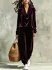 Conjunto de Moda Feminina Casual Europeia e Americana Outono/Inverno 2026: Blusa com Gola Drapeada de Manga Longa e Calça Jogger para Amazon Transfronteiriça