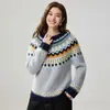 Suéter de cachemir jacquard Fair Isle de cuello redondo diseño jacquard retro otoño e invierno holgado dulce ajustado suéter de punto prenda interior
