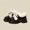 Maillard Salto Alto Estilo Estrangeiro Forrado com Lã Quente Algodão Sapatos de Couro Femininos 2023 Inverno Sapatos Mary Jane de Sola Grossa Mocassins