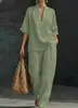 Nuevo Conjunto de Verano/Primavera 2026 Transfronterizo Amazon Estilo Europeo y Americano Cuello en V Manga Corta Moda Casual Pantalones de Pierna Ancha Conjunto para Mujer