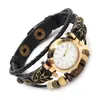 Reloj Pulsera Trenzado de Cuero y Cuentas de Madera Vintage, Pulsera de Múltiples Capas Trenzada Estilo Étnico, Reloj de Cuarzo, Accesorio de Nicho