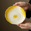 Bandeja de chá de cerâmica pintada à mão com underglaze, design de osmanthus, bandeja para preparo seco, pires para gaiwan, suporte para bule, suporte para xícara, bandeja para petiscos de chá, bandeja de frutas, pequeno prato