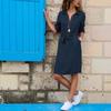 Fabricante 2022 Aliexpress Ebay Amazon Wish Outono e Inverno Vestido Camisa Feminino Gola Lapela Cor Lisa Manga Três Quartos