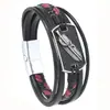 Pulsera tejida de cuero con pluma y hebilla de metal retro europea y americana, pulsera de múltiples capas para hombre, joyería de moda transfronteriza al por mayor