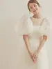 Vestido de novia ligero con cuello redondo y mangas abullonadas para cubrir los brazos, adecuado para sesiones de fotos en estudio y al aire libre, estilo bosque, ultra-hada, con cola, sensación de nicho y alta gama