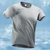 Camiseta Solta Masculina, Top de Manga Curta com Gola Redonda, Verão Seda de Gelo Manga Meia Manga Fina Casual Tamanho Grande Secagem Rápida Respirável Camisa Esportiva