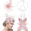 Amazon Set Retro de Accesorios para el Cabello de Novia Flor de Pluma para el Kentucky Derby Diadema de Malla Guantes Conjunto de Collar