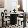 Mesa de jantar redonda, tamanho pequeno para uso doméstico, mesa de jantar redonda de mármore estilo francês, pedra vintage moderna de luxo leve, design simples