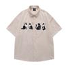 Camisa de Pana de Manga Corta con Bordado de Gatito Lindo de Dibujos Animados Retro Americano para Hombre, Verano, Holgada, Casual, Camisa de Pareja