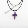 Joyas de venta caliente europeas y americanas collar de cruz de piedra natural colgante de piedra Ojo de Tigre nicho cadena de suéter de cuerda de cuero simple y a la moda