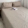 Juego de sábanas de algodón y lino puro a rayas simples, funda de edredón de lino natural estilo tatami, funda de almohada, juego de tres piezas para dormitorio individual
