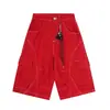 Shorts de Cargo Amplios de Pierna Ancha Estilo Retro Americano Unisex Marca de Moda Urbana Diseño de Costuras Expuestas Pantalones Vaqueros Rectos Cortos