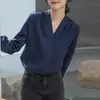 Camisa Elegante e Refrescante com Decote V, Camisa Feminina de Cetim, Top Formal Profissional, Roupa de Trabalho para Mulheres, Primavera e Outono de 2026