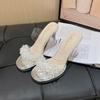 Sandálias Transparentes de Salto Alto para Mulheres, Sapatos Femininos de Verão, Salto Grosso de Cristal Francês, Sandálias de Strass de Tamanho Grande de Nicho para Mulheres Usarem Fora