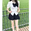 2024 Novo Estilo Universitário Redutor de Idade Estilo Puro Desejo Uniforme JK Laço Manga Curta Alça Ajuste Slim Manga Bufante Camisa para Mulheres