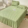 Falda de Cama Acolchada de Algodón Lavado Clase A Amigable con la Piel Individual Cubierta Gruesa para Cama Individual Sábanas de Cama con Falda Universal Antideslizante para Todo el Año