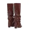 Botas Altas de Punta Fina con Tacón Grueso de Exportación Europea y Americana para Mujer Otoño e Invierno Nuevas Botas de Jinete Rectas con Patrón de Cocodrilo Botas de Moda con Tacón Alto