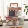 Conjunto de chá caixa de armazenamento de xícaras de chá à prova de poeira transparente tampa de xícara justa tigela xícara caixa de acabamento bule de kung fu com tampa caixa de acabamento