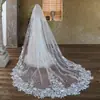 Véu de noiva de renda de camada única com cauda longa estilo catedral, véu principal cerimonial elaborado, acessório para vestido de noiva, atacado transfronteiriço
