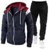 Nuevo conjunto de sudadera con capucha casual deportiva y pantalón de moda con bloques de color para hombre de comercio exterior transfronterizo
