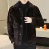 Casaco Jaqueta Masculino de Inverno com Lapela Curta de Alta Qualidade, Solto, Confortável, Reversível, para Meia-Idade e Jovem, Espessado, Mantém o Calor