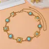 Diseño de nicho transfronterizo nuevo sentido del diseño turquesa cuadrado encaje empalme rombo hueco cadena de cintura moda simple accesorio de cintura