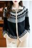 Cárdigan de Punto Jacquard Grueso de Siete Agujas con Solapa Retro, Holgado, Doble Cremallera, Suéter Chaqueta de Lana Pura Fair Isle