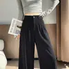 Calça feminina de veludo de algodão europeu de perna larga, novo estilo outono e inverno, calça casual de cintura alta plus size, calça de terno reta versátil e com bom caimento