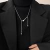Collar Cuadrado Minimalista Moderno Ajustable de Acero de Titanio para Mujer, Cadena para Suéter Estilo Hip-Hop Cool, Nuevo Accesorio con Borla 2025