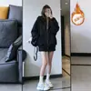 Cárdigan pesado estilo americano para otoño/invierno color gris lechoso con cremallera, prenda exterior retro para mujer, forrado de felpa y engrosado, corte holgado para primavera y otoño